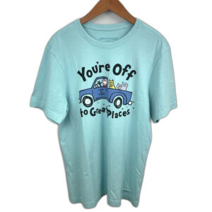 Life Is Good x Dr. Seuss Men's Light Blue Places Crusher Tee NWT Size Medium